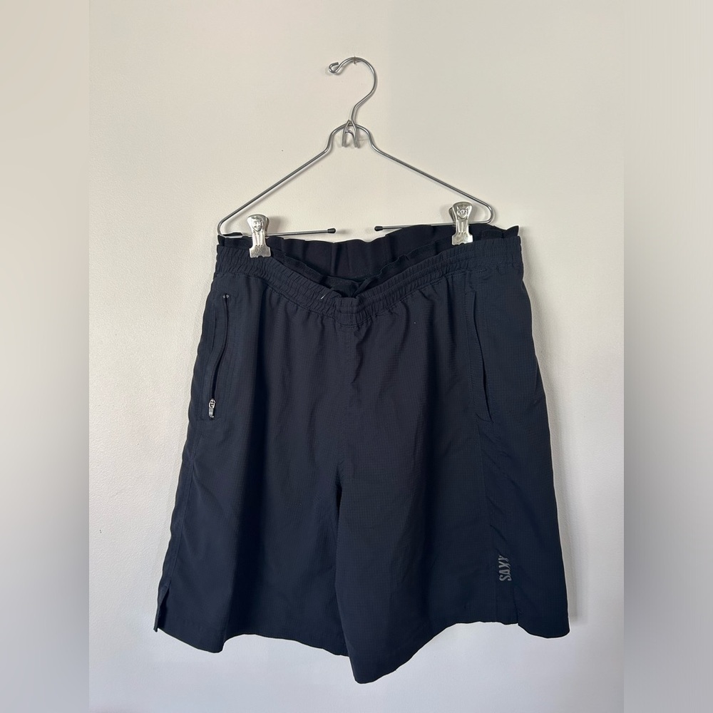 Saax Mens Black Kinetic Train 2N1 Lined Gym Ballpark Pouch Shorts Size Medium